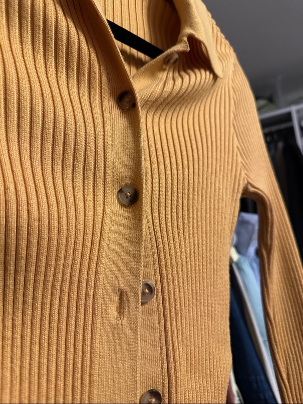 Abercrombie & Fitch Ribbed Button-Up Cardigan - Mustard - Picture 3 of 5